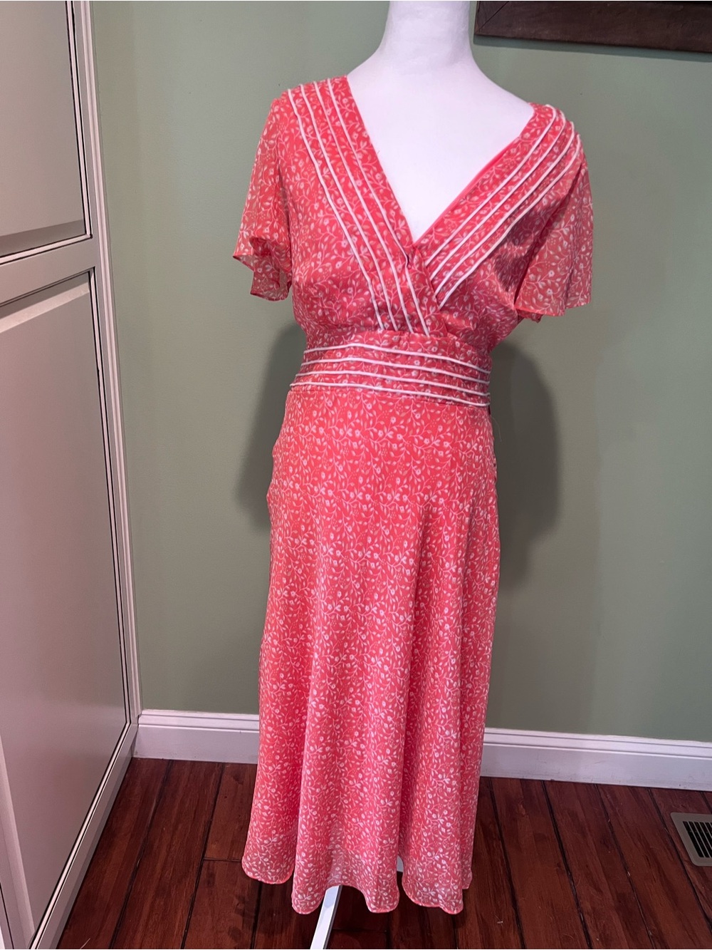 karin stevens Coral Pink Floral Wrap Maxi Dress
